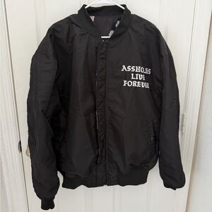 Black Bomber Jacket with Bold Statement